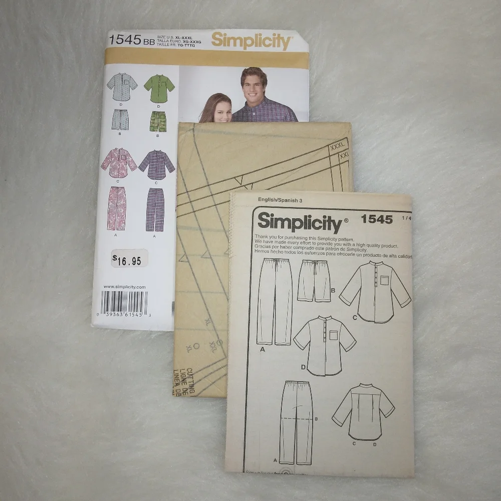 SIMPLICITY 1545 Women or Men's lounge pants, shorts and tops in size XL-…